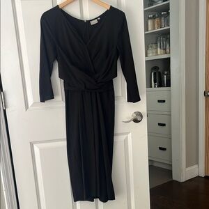 eShakti Black Midi Dress Wrap front 3/4 sleeve size Small 6